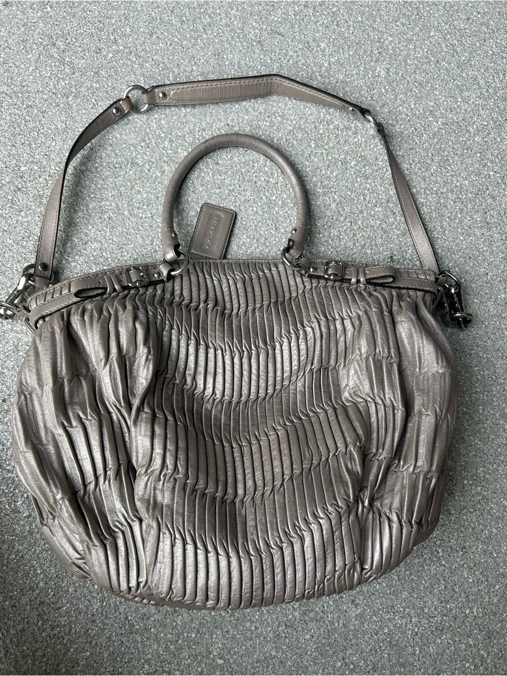 Coach Madison Metallic Silver Gathered Leather Hobo Bag and Wallet & Dust Bag